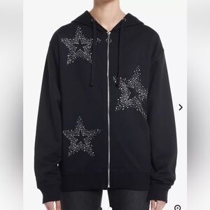 HOT TOPIC Black and Rhinestone Stars Hoodie Jacket